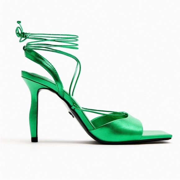 ZARA METALLIC LACE UP 100% LEATHER SANDALS - Picture 2 of 11